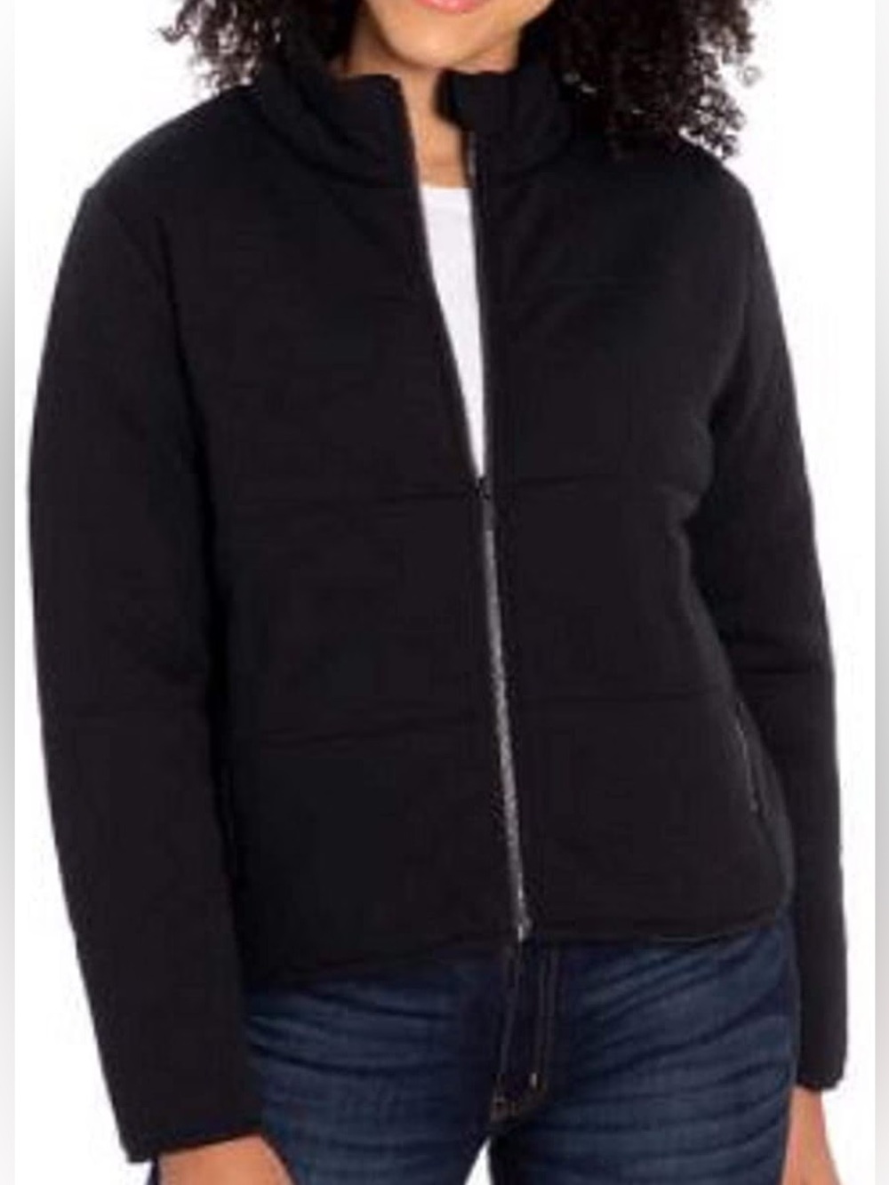 Three Dots Black Quilted Jacket with Stand-up Collar size XS